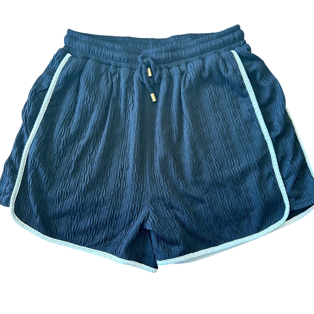 Entro Womens Textured Dolphin Shorts Black Light Blue‎ Trim Elastic Waist Medium